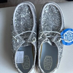 Hey Dude Glittery Silver Sneakers